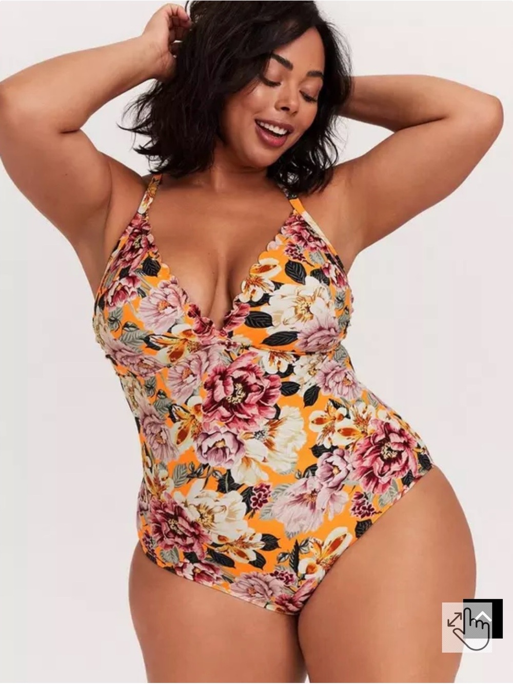 NWT Torrid Floral One-Piece Swimsuit in Neon Peach with Purple Blooms Size 3X